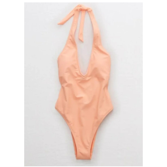 NWT Aerie Halter Deep Plunge One Piece Swimsuit in Sorbet Orange. Size Orange XL - Picture 1 of 8